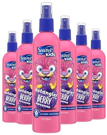 Suave Kids Detangler Spray For Tear-Free Styling, Berry Awesome Dermatologist-Tested Hair Detangler Formula 10 oz, Pack of 6
