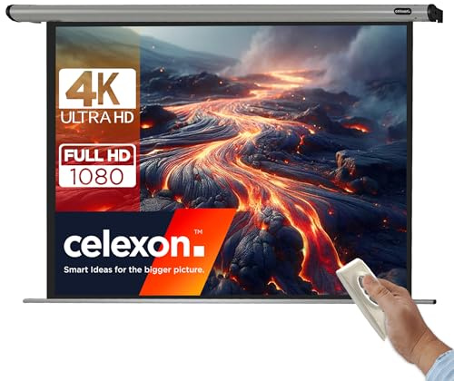 celexon HomeCinema Motor-Leinwand 110 | 220x165 cm 4:3 | elektrische 4K, Full-HD Beamerleinwand für Heimkino-Projektionen & Büro-Präsentationen | geeigent zur Decken- & Wand-Montage
