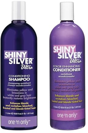 One 'n Only Shiny Silver Purple Shampoo & Hair Conditioner Set - Argan Oil Toning Hair Kit for Blonde, Gray, White & Highlighted Hair - Moisturizes, Brightens & Reduces Brassiness (33.8 oz)