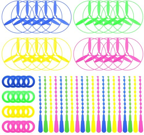 POPLAY 40 Sets Outdoor Toys Flying Discs, Disc Flyer with Launchers for Party Favors, Classroom Prizes, Goodie Bags Stuffers for Kids