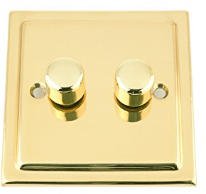 A5 Mains LED Light Dimmer Switch 250W 2 Gang - Victorian - Polished Brass - Push On/Off 2 Way