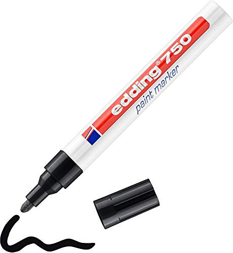edding 750 Marqueur peinture - noir - 1 stylo - pointe ronde 2-4 mm - marqueur de peinture pour l'étiquetage du métal, verre, roche ou du plastique - résistant à la chaleur, permanent et étanche