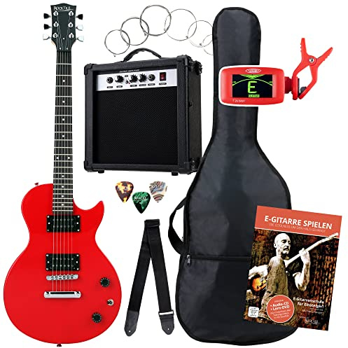 Rocktile Single Cut Pack Komplettset Power E-Gitarre Rot (Verstärker, Stimmgerät, Tasche, Kabel, Gurt, Plecs, Ersatzsaiten und Schule mit CD/DVD)