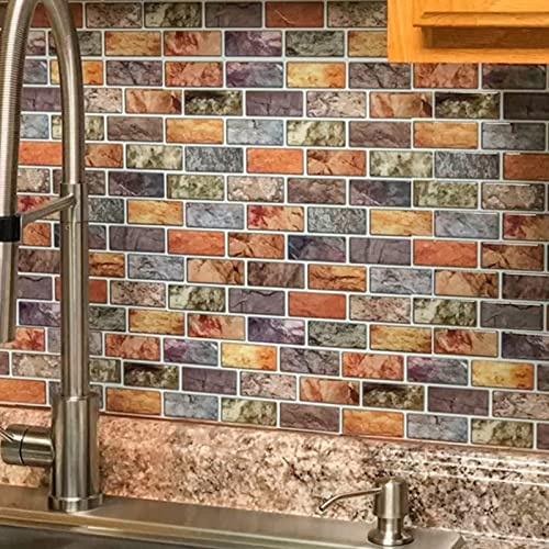Art3d 10-Piece Peel & Stick Vinyl Kitchen/Bathroom Backsplash Tiles, 12 X 12 Colorful Marble Tile Design