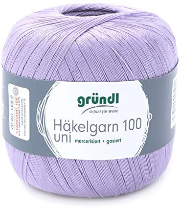 Häkelgarn 100 Gründl 100% Baumwolle, Filetgarn,häkeln, 100g 566 m,NS -2,Stärke 10 (126 flieder)