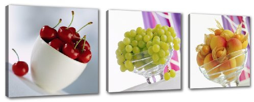 Visario 4218 - Quadro su Tela per Cucina, Motivo: Frutta, 150 x 50 cm, 3 Pezzi