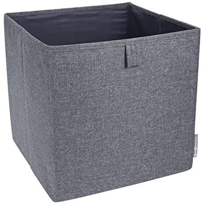 Bigso Box of Sweden Cubo de tela para la estantería o el armario – Amplio cubo organizador para ropa, juguetes, material de oficina, etc. – Caja cubo plegable de poliéster y cartón – gris
