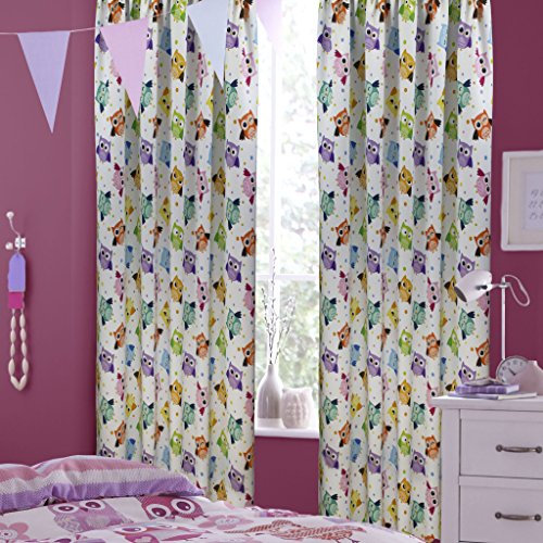 Hochqualitativer Kinder Verdunkelungsvorhang nach Maß, Kinderzimmer, Verdunkelungsgardine, maßgeschneidert, Design: Bunte Eulen, Kräuselband mit verdeckten Schlaufen, Höhe: 70cm bis 330cm, (255cm)