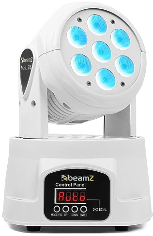 BeamZ MHL74 Moving Head LED Disco Licht, mini Washer, RGBW Movinghead DMX, automatischer Modus, musikgesteuert Discolicht Partylicht, DJ, Veranstaltungstechnik, Weiss | Gleichmäßiges Mischen der Farbe, leiser Betrieb, für kleine Szenarien