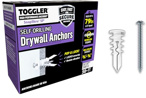 TOGGLER SnapSkru SP Drywall Anchors with Screws, 50 Pack