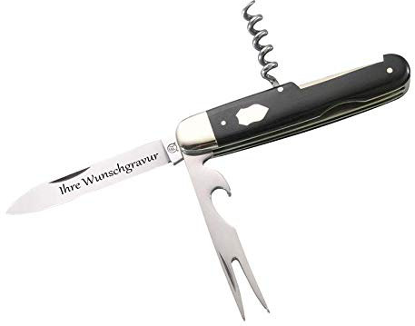 Hartkopf-Taschenmesser Picknick, 3-teilig, Ebenholz, Neusilberbacken, mit Namensgravur
