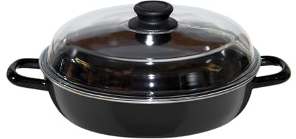 Riess, 0048-022, Schmorpfanne mit Glasdeckel Ø 24cm, SCHWARZEMAILLE, Emaille, Vol. (rec.): 1,5 Liter, Made in Österreich, LBH: 32,3x25,3x12,7cm, 2,012kg, Schmorpfanne, Emailliert, Kratzfest