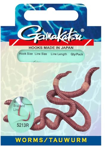 Gamakatsu Tauwurm LS-5213 Braided 60cm Rot - 3 gebundene Angelhaken