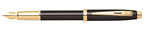 Sheaffer 100 Füllfederhalter (M-Feder, inklusiv Patronen und Konverter) schwarz Lack/Gold, E0932253-30