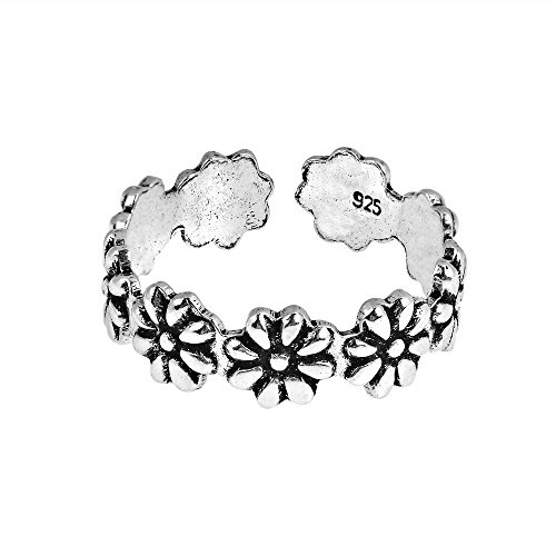 AeraVida Stylish Flowers Wrap .925 Sterling Silver Toe Ring or Pinky Ring | Comfort Adjustable Band | Open Beach Boho Ring