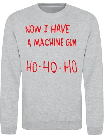 Tee & Sympathy Ho Ho Ho Now I Have A Machine Gun Sweatshirt - Inspired by Die Hard (M) Heather Grey
