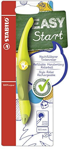 STABILO - Ergonomischer Tintenroller für Linkshänder - EASYoriginal in limone/grün - Einzelstift - Schreibfarbe blau (löschbar) - inklusive Patrone