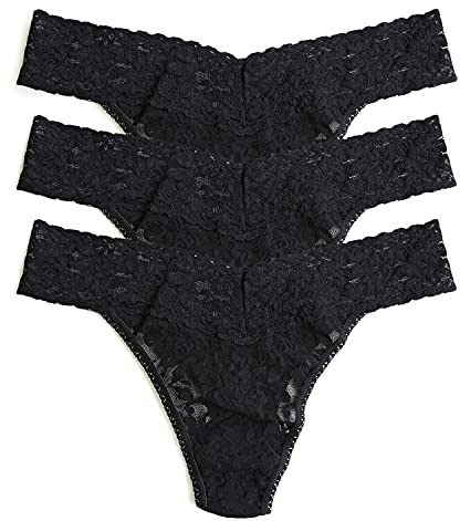 hanky panky - Signature Lace Original Rise Thongs for Women (3 pack) | One Size (4-14) | Black/Black/Black | No VPL, Soft Nylon Stretchy Lace, Comfortable Lingerie, Underwear for women