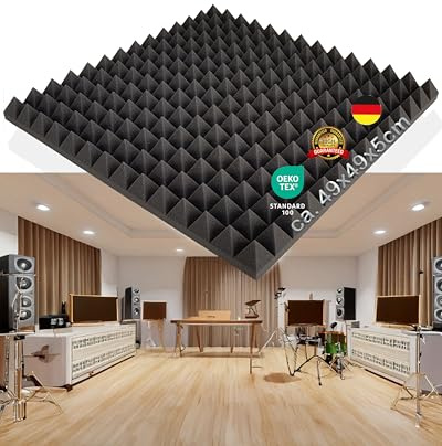8 x Pyramiden Schaumstoff, Platten in ca. 49x49x5cm, A-Ware in geprüfter Qualität, in der Farbe Anthrazit Schwarz, Schaumstoff, Noppenschaum, Schallschutz, Akustik