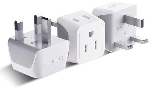 Ceptics UK Travel Plug Adapter, 2 in 1 Type G Adapter, US to UK Adapter, Ireland, Dubai Travel Adapter with Dual USA Inputs, CE, RoHS - HK Outlet Adapter, 3 Pack