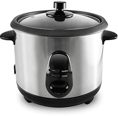 Domaier - Olla de arroz con función de mantenimiento en caliente, arroz incluido, cuchara de arroz y taza de medir, color plateado y negro