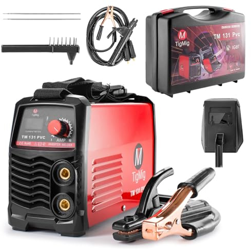 TIGMIG Inverter Schweißgerät Schweißgerät Elektroden E-Hand MMA (130 A, Hot Start, Display LED, IGBT, Einschaltdauer 60%, inkl Zubehör) TM 131 PVC