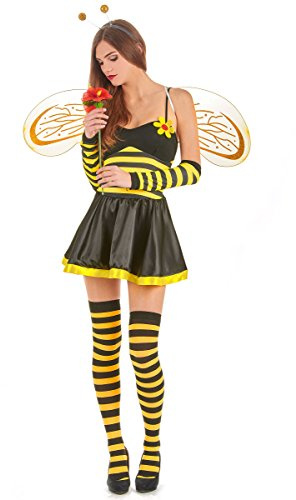 DEGUISE TOI - Déguisement abeille femme à fleur - Robe - Serre-tête - Paire d'ailes - Paire de manchettes - S - Jaune - Déguisements adultes - 100% polyester - Lavage à la main - Carnaval
