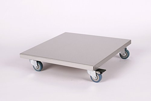 Möbelroller/Pflanzenroller (Profi) 40x40 cm, Edelstahl, 150kg, PU-Rolle + Bremse, Marke: Szagato, Made in Germany (Design-Pflanzenroller Transportroller Rollbrett)