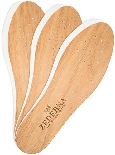 Zederna Cedar Wood Shoe Insoles for Men & Women, 3 Pairs of Foot Odour Eliminator Inserts, Highly Effective Shoe Odour Remover, Against Sweaty Feet. Natural Cedar Soles, Foot Deodorant, 14 Sizes
