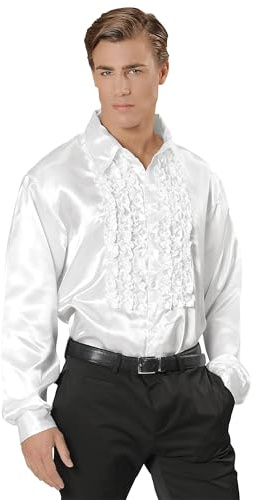 Widmann Chemise en Satin à Volants | Chemise en satin brillant au look Disco Fever pour homme, tenue rétro, carnaval