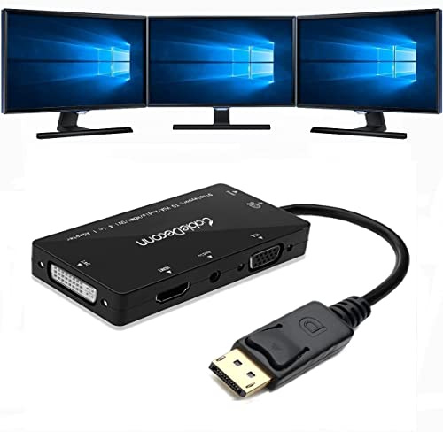 CableDeconn 4-en-1 Multifonction Displayport vers HDMI/DVI/VGA Câble Adaptateur avec Sortie Audio Micro USB mâle vers Femelle Compatible avec 3 moniteurs en même Temps