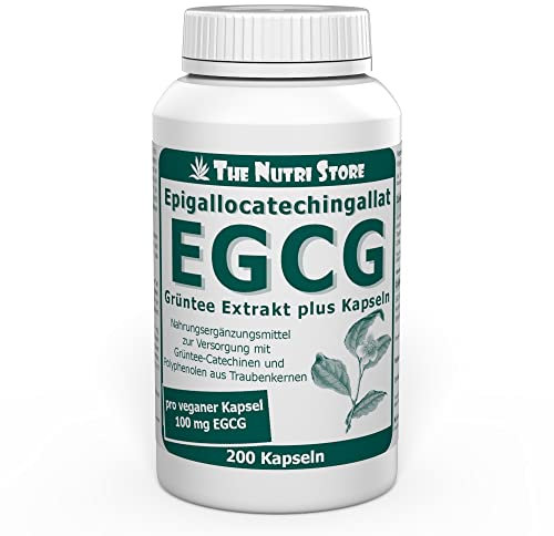 EGCG 100 mg Grüntee Extrakt plus pro Kapsel 200 Stk zur Versorgung mit Grüntee-Catechinen und Polyphenolen aus Traubenkernen