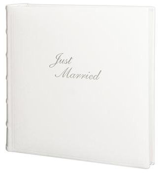 Fotoalbum Just Married - Echt-Leder, weiß - 32 cm x 33 cm Fotobuch zum selbst Gestalten, für die schönsten Hochzeits-Fotos und Erinnerungen, gefertigt in Handarbeit
