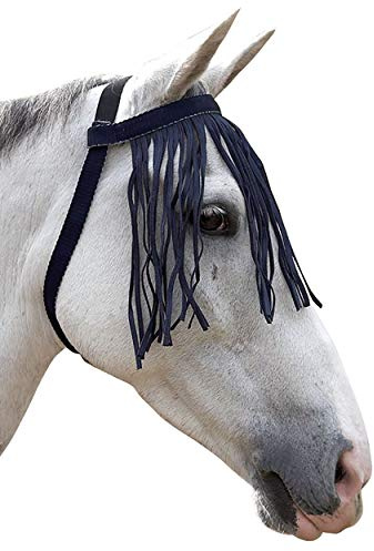 HY Free Fit Fly Fringes for Horses and Ponies, No Head Collar is Required, Pony, Cob Size, Complete 3326p - Navy Blue/Silver, Pony