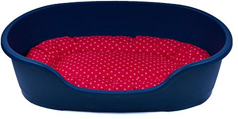 adena Hundekorb 81 x 54 cm blau + Kissen Tupfen rot