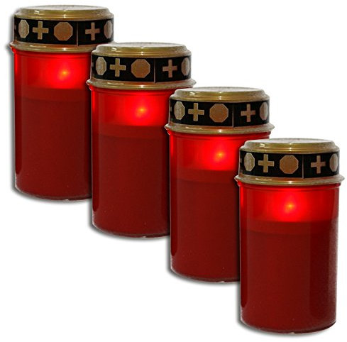 Set of 4 LED Grave Lights 12.5 cm Flickering Candle Battery Operated Grave Candle Grave Light