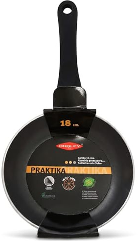 Oroley - Sartén Antiadherente Praktika | Ecológica | para Inducción, Vitrocerámica, Gas | Hecha de Aluminio Prensado | Medida Pequeña | 18 cm