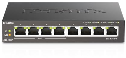 D-Link 8-Port Gigabit Unmanaged PoE+ Ethernet Switch, with 4 PoE Ports up to 60W PoE Budget, QoS, Fanless, Sturdy Metal with Shielded Ports, Compact Desktop, Follows NDAA/TAA (DGS-1008P)