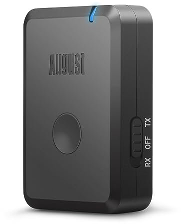 Bluetooth 5.2 Audio Adapter Transmitter Receiver 2 in 1 mit aptX Low Latency für Kopfhörer TV -August MR230B- Audio Empfänger Plug&Play/13h Akku/USB-C - geeignet für Heim Stereo Systeme Lautsprecher