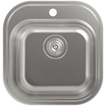 Cata Fregadero Cocina Sobre Encimera CS-1 1 Cubeta Cuadrada 46,5x48,5 cm Profundidad 16,5cm Fondo Absorbente Acero Inoxidable AISI Accesorios Incluidos Grosor 0,8mm Color Gris