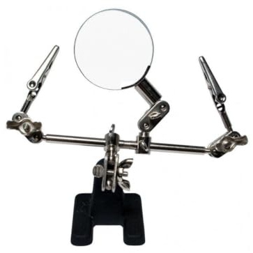 LogiLink WZ0034 dritte Hand mit Lupe Löthilfe helfende Hand für Feinmechanik Lötzubehör Lötwerkzeug mit auswechselbaren Klemmen Krokodilklemmen Löten 50mm Lupe
