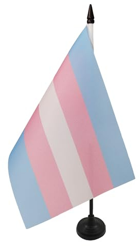 AZ FLAG Transgender Table Flag 5'' x 8'' - Rainbow Office Decoration 100% Polyester 21 x 14 cm - Mini Desk Flag with Pole and Black Plastic Base