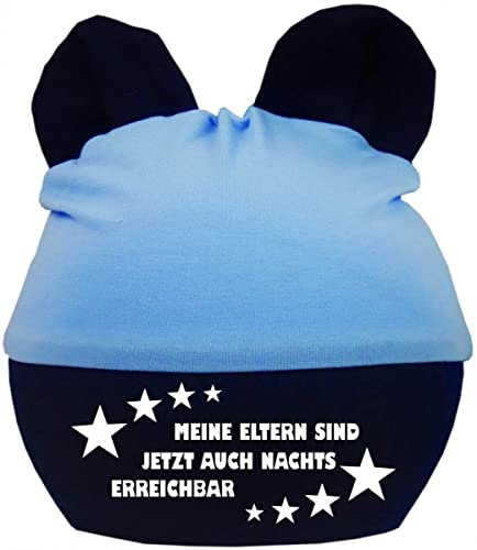 Kleiner Fratz Baby Ohren Mütze Multicolor (Farbe hellblau-Navy) (Gr. 1 (0-74) Meine Eltern sind jetzt auch nachts erreichbar