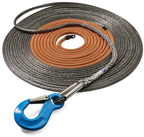Seilflechter NOVOLEEN-WINDENSEIL PROFI-X, grau, 38 Meter, 10 mm Durchmesser, Seilbruchlast ca. 9900 daN (ca. KG), Quetschkalbenschuh, Edelstahlrohrkausche