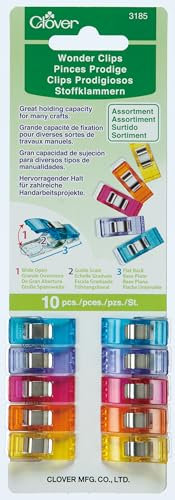 Clover 3185 Stoffklammern, 10-er Pack, farbig sortiert, #56