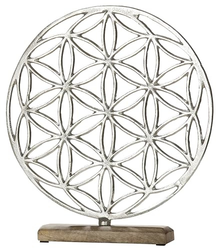 GILDE Deko Lebensblume - Blume des Lebens - Geschenk Geburtstag Valentinstag Frau Ehefrau Freundin Mutter - Holz Aluminium - Farbe: braun silber - Höhe 36 cm