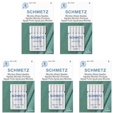 SCHMETZ Microtex Sharp Nähmaschinennadeln, Quilt- und Steppnähzubehör, Größe 60/8, 5-Nadel-Karte, 5 Stück