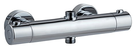 Wirquin 60721399 Mitigeur Thermostatique Rond Chromé | Laiton, sortie haute 1/2, sécurité 38 °C, inverseur, compatible colonne de douche