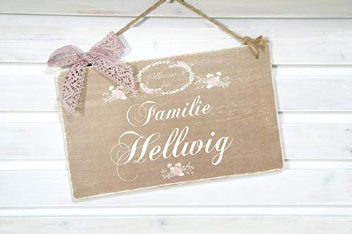 Türschild für die Familie mit Namen aus Holz - Eingangsschild im gemütlichen Landhausstil, Namensschild für den Eingangsbereich
