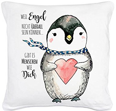 ilka parey wandtattoo-welt® Kissen Dekokissen Dekorationskissen Couchkissen Kuschelkissen Pinguin mit Herz und Spruch Menschen wie Dich... inklusive Füllung ks31